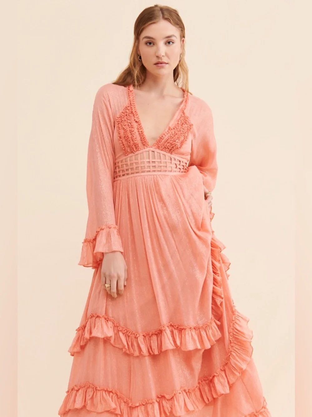 Free People coral Seraphina metallic maxi dress